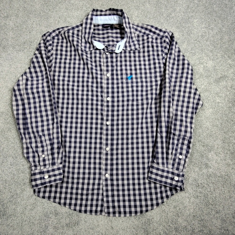 Wrangler Jeans Co Boys XXL 18 Gingham Button Down Shirt Grey Blue 8580132